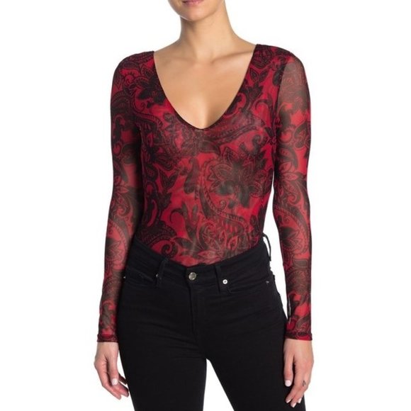 Socialite - Double V Long-Sleeve Bodysuit - NWOT - Picture 1 of 7